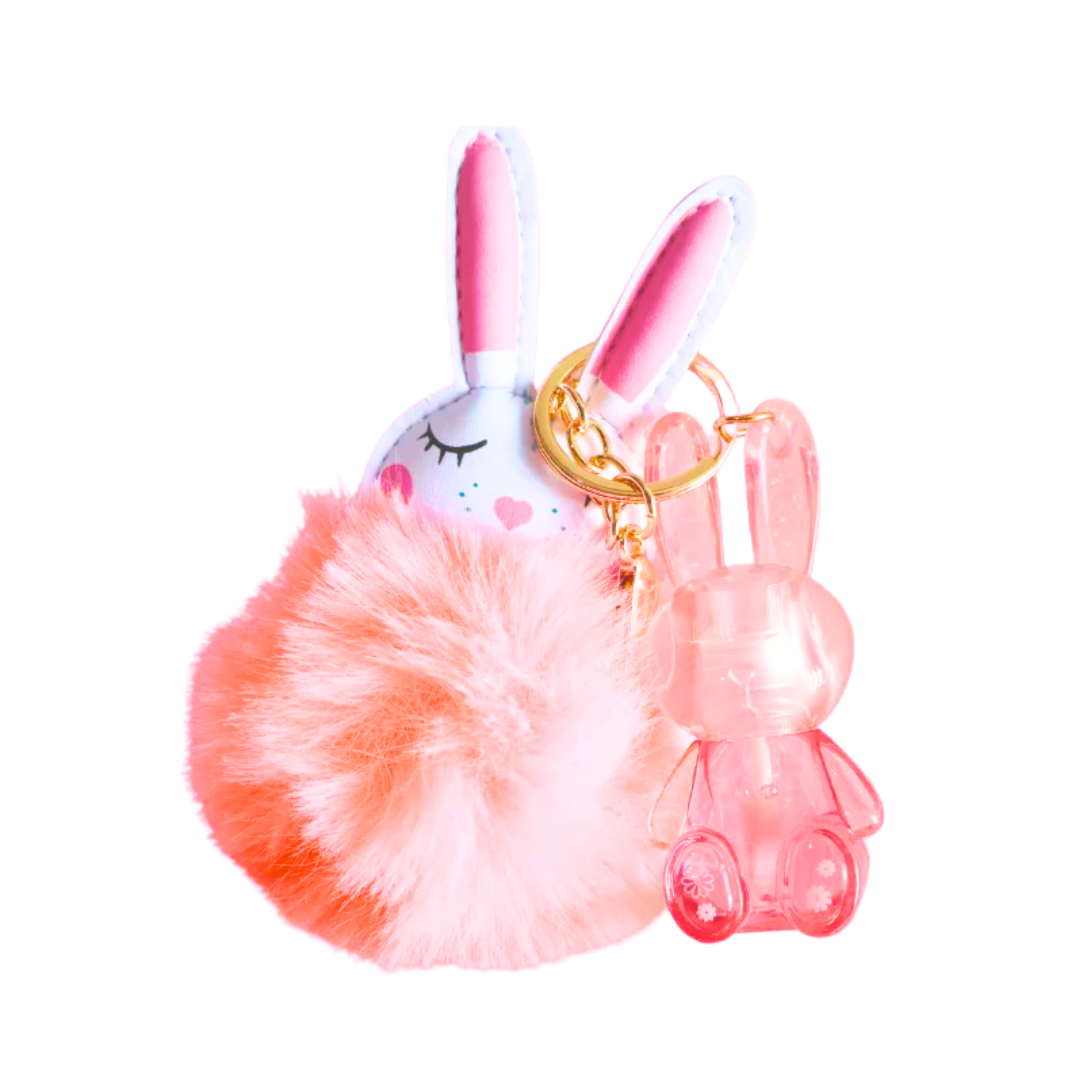 Lip Gloss Bunny Pompom Keychain