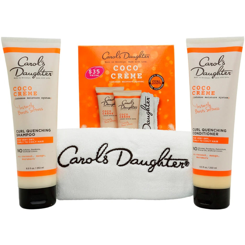 Carol's Daughter Coco Crème Intense Moisture System. shampoo, conditioner and a microfiber towel gift