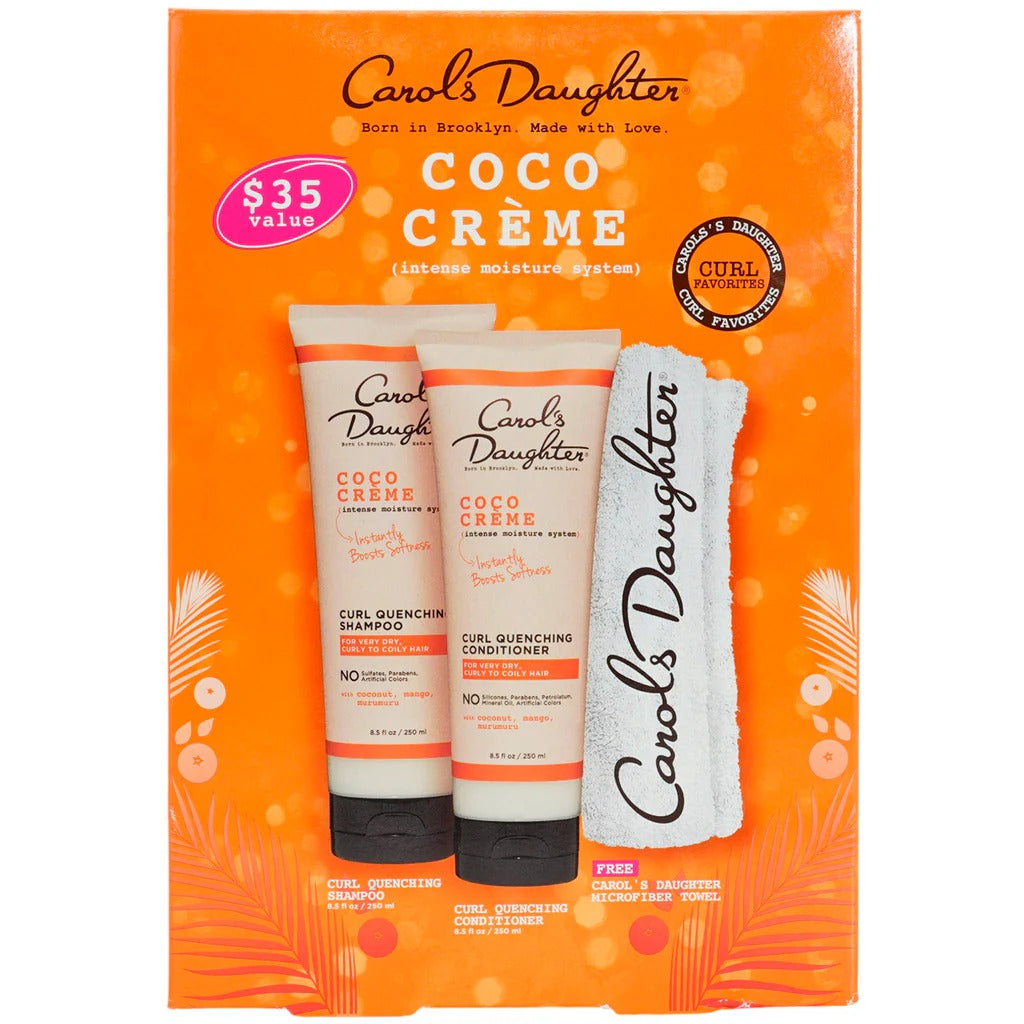 Carol's Daughter Coco Crème Intense Moisture System. shampoo, conditioner and a microfiber towel gift