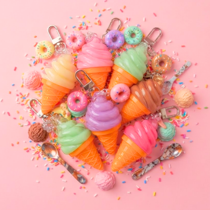 Beauty Treats | Sherbert Swirls Ice cream lip balm with donut keychain