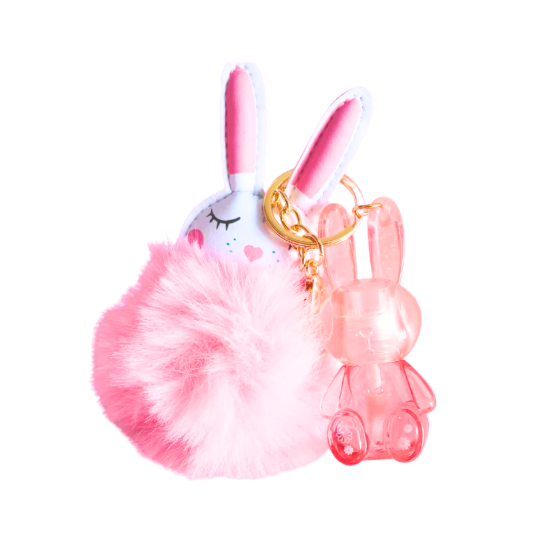 Lip Gloss Bunny Pompom Keychain