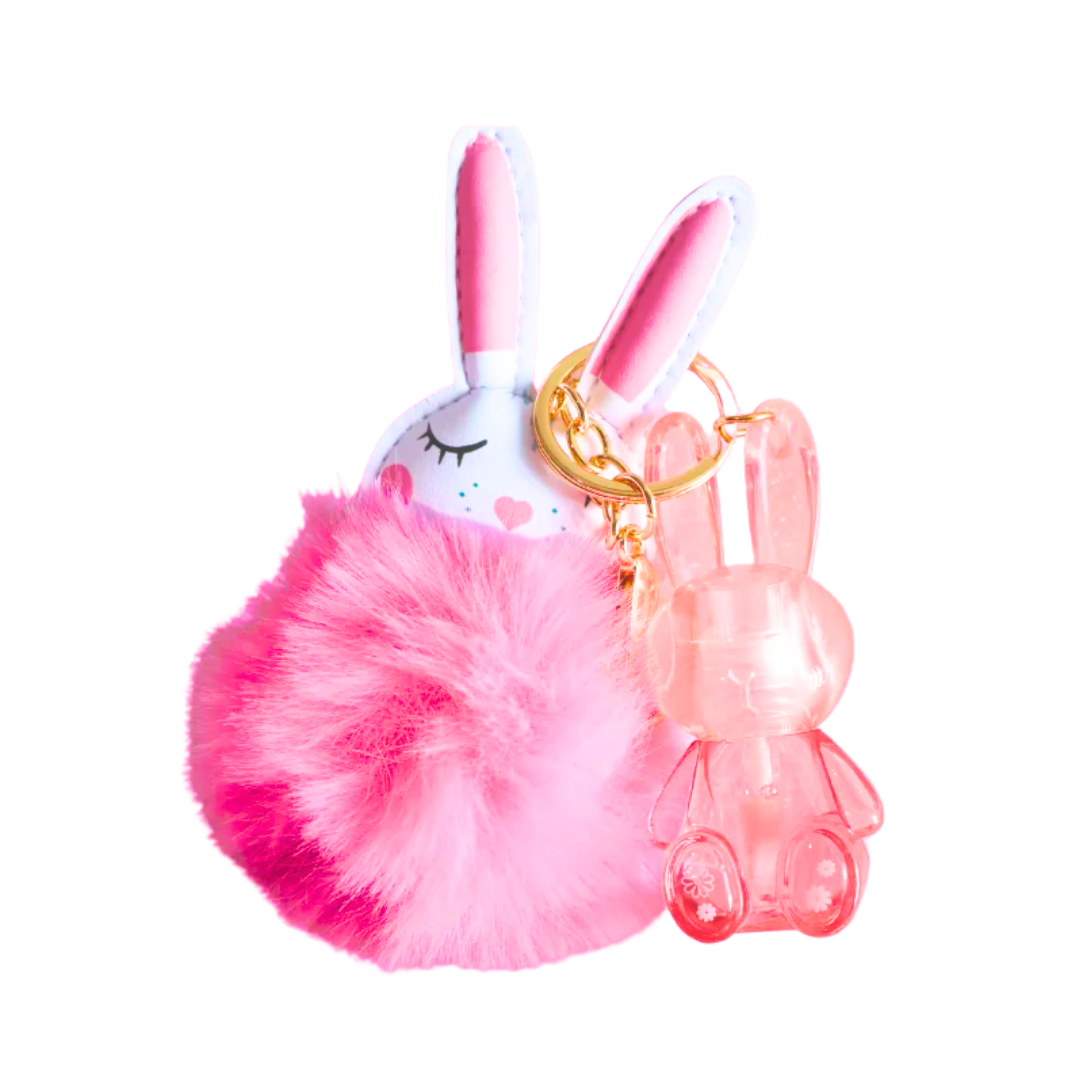 Lip Gloss Bunny Pompom Keychain