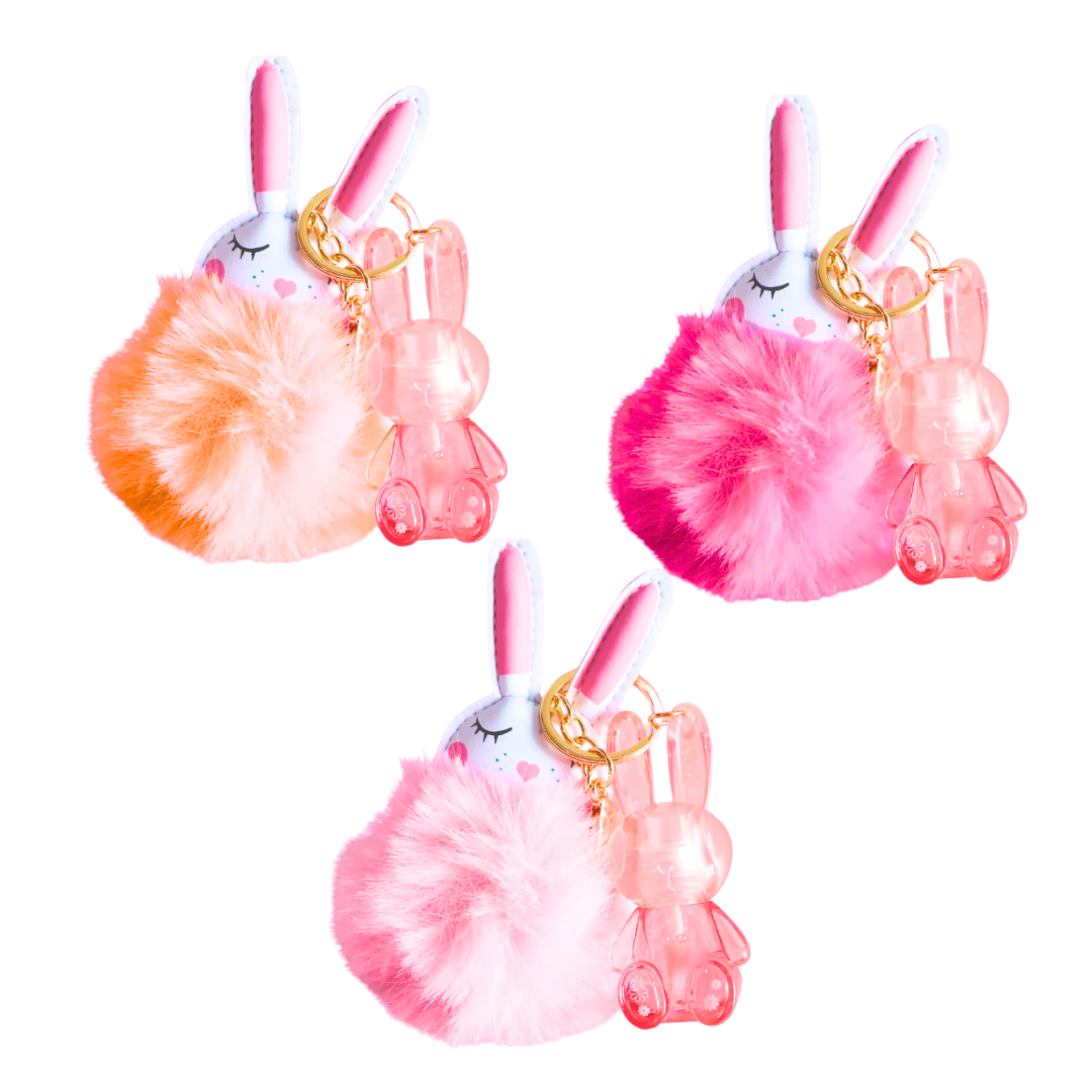 Lip Gloss Bunny Pompom Keychain