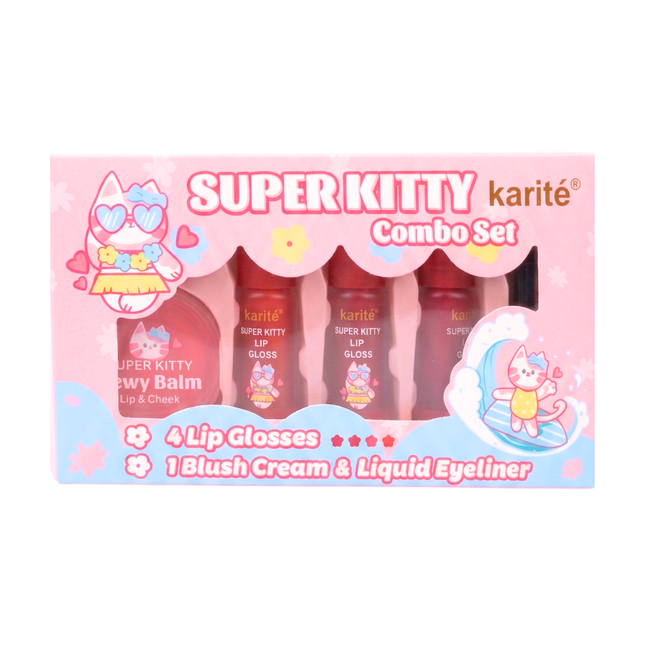 Karite | Super Kitty Combo Set (Blush Cream+4 Lip Gloss + Liquid Eyeliner)