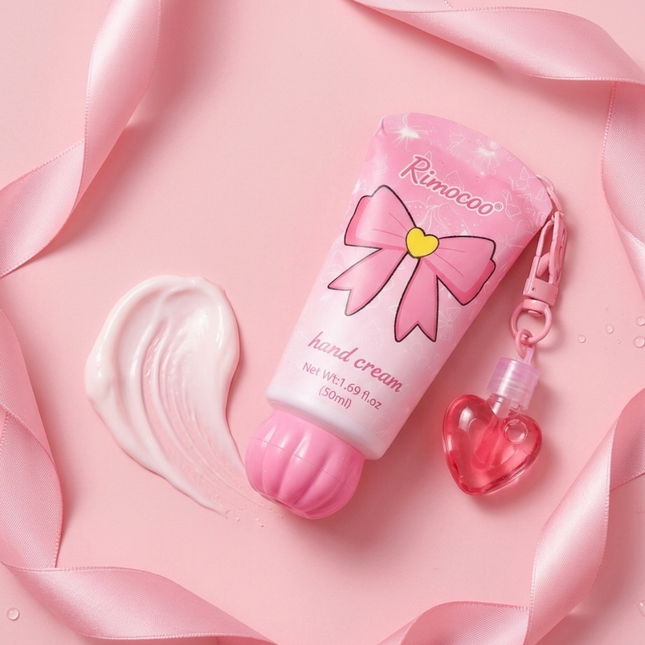Hand Cream & Lip Gloss Keychain Pink Bow Love