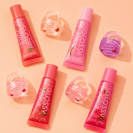 Glossy Juice Lip Gloss Set with Ring