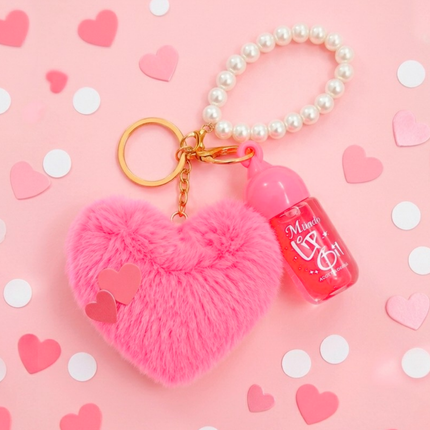 Pink Heart Charm Keychain Lip oil